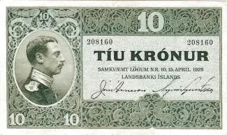 Iceland 10 Krónur, 1928 obverse