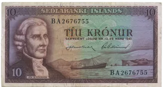 Iceland 10 Krónur, 1961 obverse