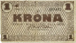 Iceland 1 Króna, 1941 obverse