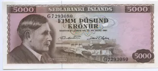 Iceland 5.000 Krónur, 1961 obverse