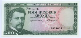Iceland 500 Krónur, 1961 obverse