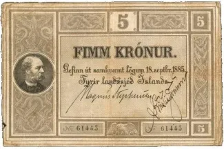 Iceland 5 Krónur, 1885 obverse
