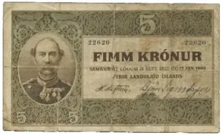 Iceland 5 Krónur, 1900 obverse
