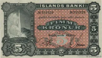 Iceland 5 Krónur, 1920 obverse