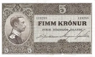 Iceland 5 Krónur, 1925-1928 obverse
