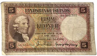 Iceland 5 Krónur, 1928 obverse