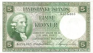 Iceland 5 Krónur, 1928 obverse