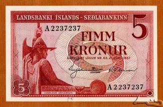 Iceland 5 Krónur, 1957 obverse