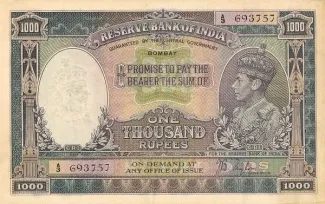 India, British 1.000 Rupees, 1937 obverse