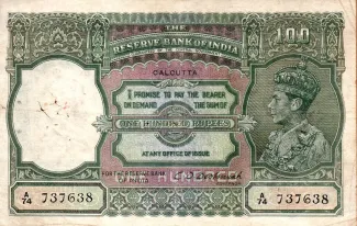 India, British 100 Rupees, 1937-1943 P-20 obverse