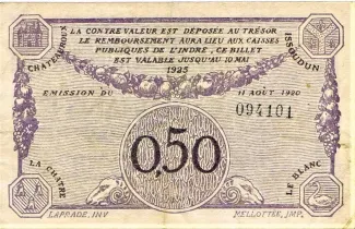 Indre, Department of 50 Centimes, 1920 reverse