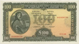 Ireland 100 Pounds, 1943-1959 obverse