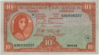 Ireland 10 Shillings, 1943-1944 obverse