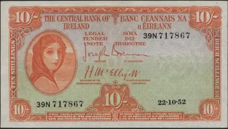 Ireland 10 Shillings, 1945-1959 obverse