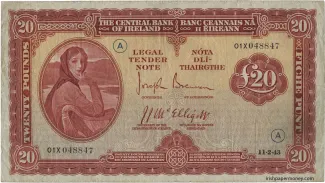 Ireland 20 Pounds, 1943-1944 obverse