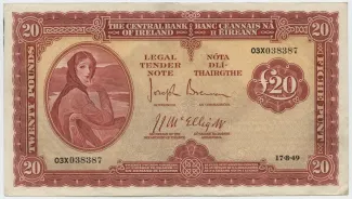 Ireland 20 Pounds, 1945-1957 obverse