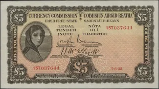 Ireland 5 Pounds, 1928-1937 obverse