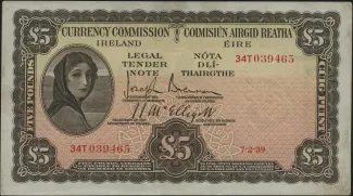 Ireland 5 Pounds, 1938-1939 obverse