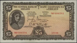 Ireland 5 Pounds, 1945-1960 obverse