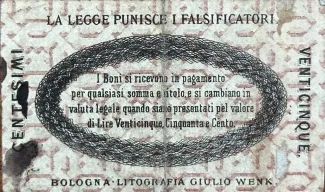 Italian States 25 Centesimi, 1867 reverse