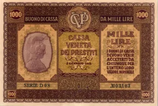 Italy 1,000 Liri, 1918 obverse