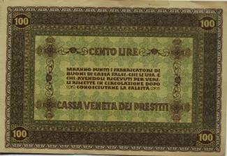 Italy 100 Liri, 1918 reverse