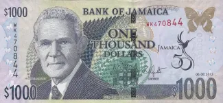 Jamaica 1,000 Dollars, 2012 P-92 obverse
