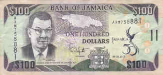 Jamaica 100 Dollars, 2012 P-90 obverse