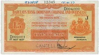 Jamaica 5 Pounds, 1940 image
