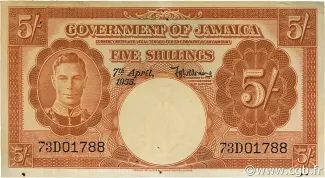 Jamaica 5 Shillings, 1958 image