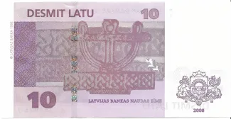 Latvia 10 Latu, 2008 reverse