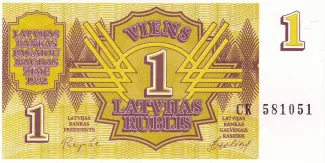 Latvia 1 Rublis, 1992 obverse
