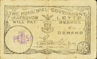Leyte 1 Peso, 1941-1945 obverse
