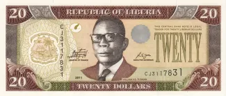 Liberia 20 Dollars, 2003-2011 obverse