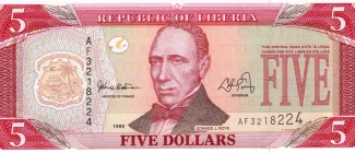 Liberia 5 Dollars, 1999-2002 obverse
