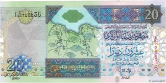 Libya 20 Dinars, 2002 P-67 obverse