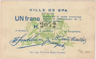 Liège (Spa) 1 Franc, 1916 image