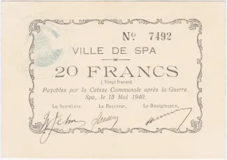 Liège (Spa) 20 Francs, 1940 image