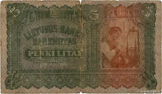 Lithuania 5 Litai, 1922 reverse