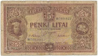 Lithuania 5 Litai, 1929 P-26 obverse
