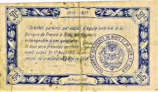 Loir et Cher, Department of 50 Centimes, 1915 reverse