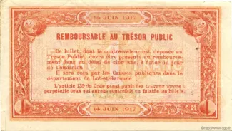 Lot-et-Garonne, Department of 1 Franc, 1914-1917 reverse