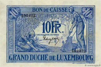 Luxembourg 10 Francs, 1923 P-34 reverse