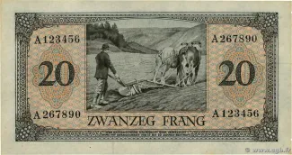 Luxembourg 20 Francs, 1940 P-41 reverse
