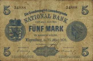 Luxembourg 5 Mark, 1876 obverse