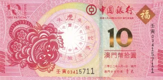 Macau 10 Patacas, 2022 P-125 obverse