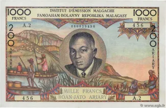 Madagascar 1.000 Francs / 200 Ariary, 1962-1963 obverse