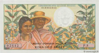 Madagascar 1,000 Ariary, 1964-1970 P-59 obverse