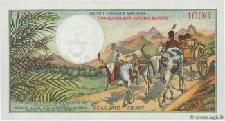 Madagascar 1,000 Ariary, 1964-1970 P-59 reverse