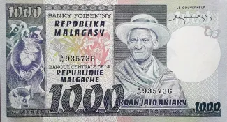 Madagascar 1.000 Francs / 200 Ariary, 1975 obverse